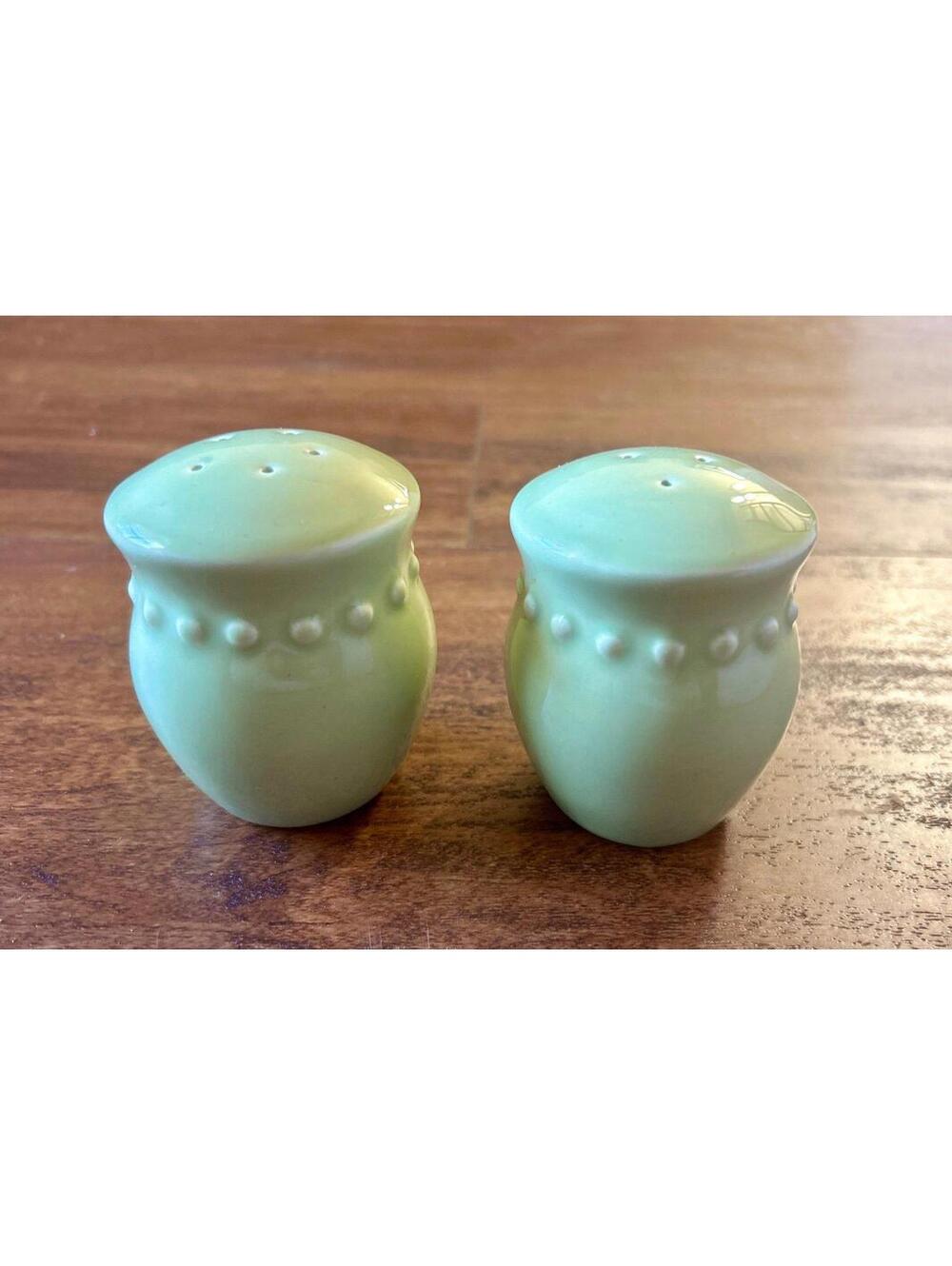Pfaltzgraff Stonewash Green stoneware salt and pepper shakers